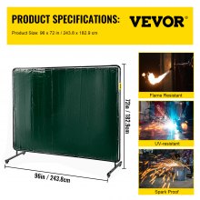 VEVOR Welding Screen with Frame 8' x 6', Welding Curtain with 4 Wheels, Welding Protection Screen Green Flame-Resistant Vinyl, Portable Light-Proof Professional