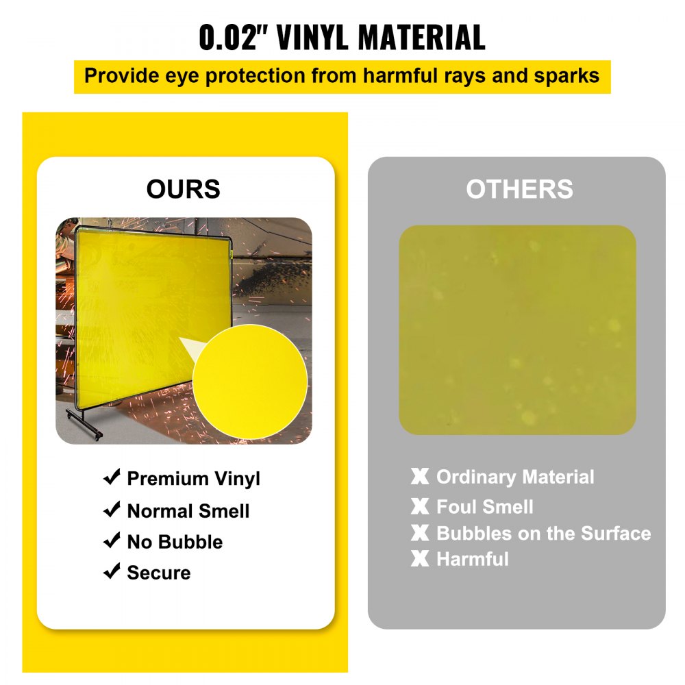 VEVOR Welding Screen with Frame 8' x 6', Welding Curtain with 4 Wheels, Welding Protection Screen Yellow Flame-Resistant Vinyl, Portable Light-Proof Professional