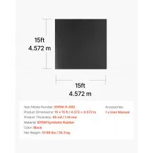 VEVOR 15 x 15 ft Roll Roofing 45 mil EPDM Rubber Roofing for RVs, Roofs, Ponds