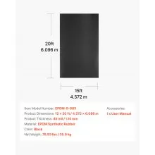 VEVOR 15 x 20 ft Roll Roofing 45 mil EPDM Rubber Roofing for RVs, Roofs, Ponds