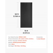 VEVOR 15 x 30 ft Roll Roofing 45 mil EPDM Rubber Roofing for RVs, Roofs, Ponds