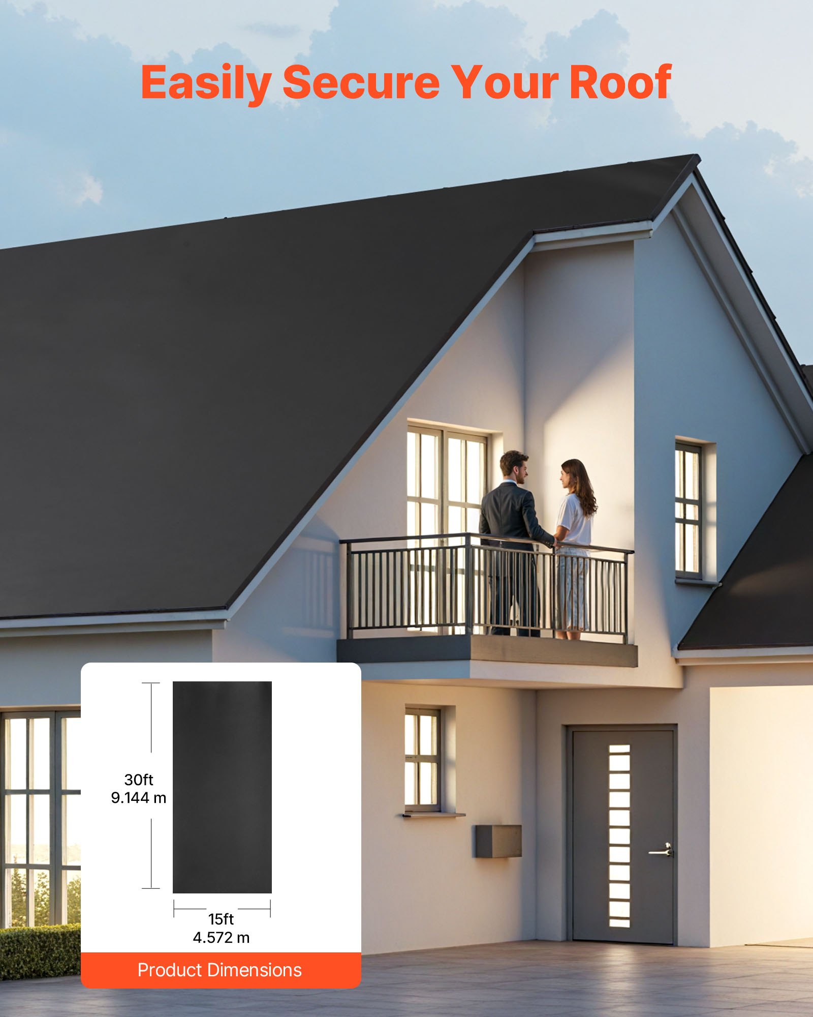 VEVOR Roll Roofing, 4.57 x 9.14 m, 45 mil EPDM Rubber Roofing, Long Lifespan & Weather-resistant, Withstands Harsh Temperatures, Flexible & Easy Installation, Roof Underlayment for RVs, Roofs, Ponds