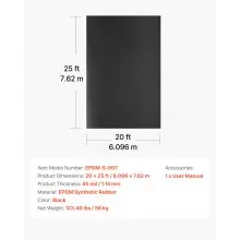 VEVOR 20 x 25 ft Roll Roofing 45 mil EPDM Rubber Roofing for RVs, Roofs, Ponds