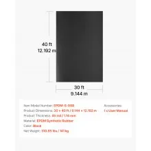 VEVOR 30 x 40 ft Roll Roofing 45 mil EPDM Rubber Roofing for RVs, Roofs, Ponds