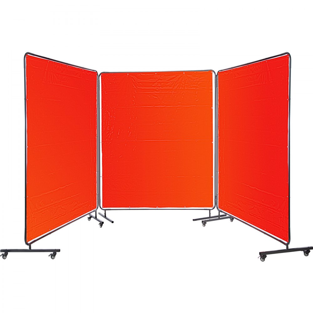 VEVOR 3 Panel 6 X 6 Ft Welding Screen, Welding Group Screen συγκόλλησης Vinyl Welding Curtain Weld Curtain with Frame Wheels Retardant flag, κόκκινο
