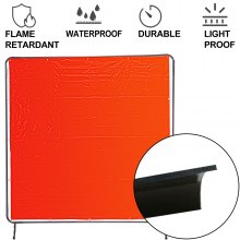 VEVOR Welding Curtain 6\' x 6\' Welding Screens Flame Retardant 3 Panel Welding Curtain with Frame and Wheels, Translucent Welding Shield, Flame Resistance Weld Curtain, Adjustable Size, Red