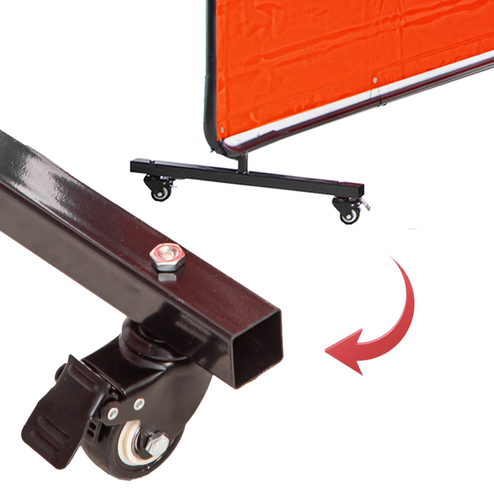 VEVOR welding screen with caster wheels for easy mobility, featuring an orange screen.