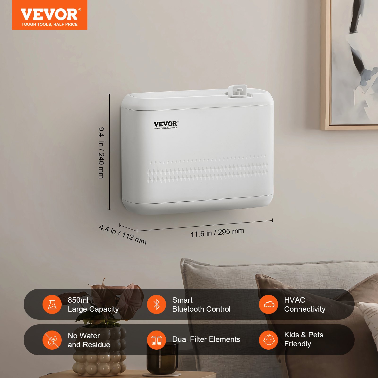 VEVOR HVAC Scent Diffuser 850ML Cold Air Scent Air Machine 5000 Sq.Ft Waterless