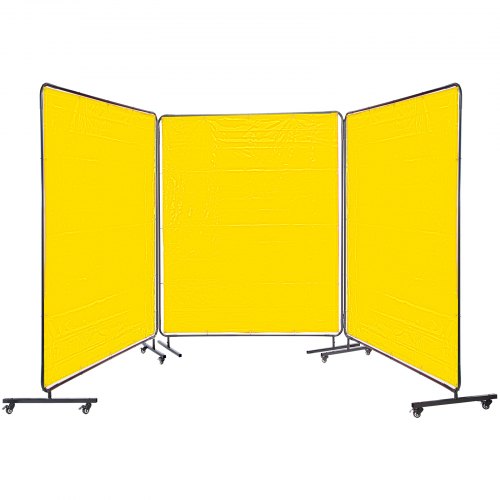 VEVOR Welding Curtain 6' x 6' Welding Screens Flame Retardant 3 Panel Welding Curtain with Frame and Wheels, Translucent Welding Shield, Flame Resistance Weld Curtain, Adjustable Size, Yellow