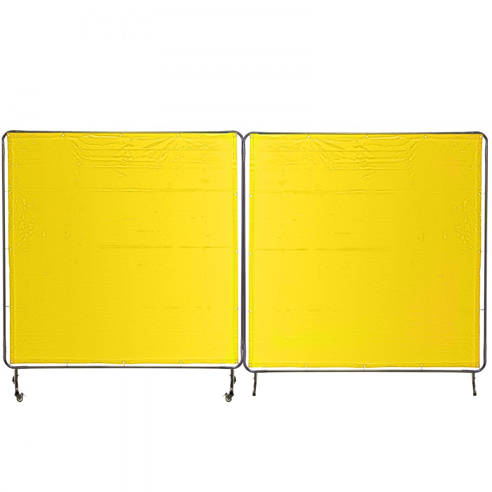 VEVOR Welding Curtain 6' x 6' Welding Screens Flame Retardant 3 Panel Welding Curtain with Frame and Wheels, Translucent Welding Shield, Flame Resistance Weld Curtain, Adjustable Size, Yellow