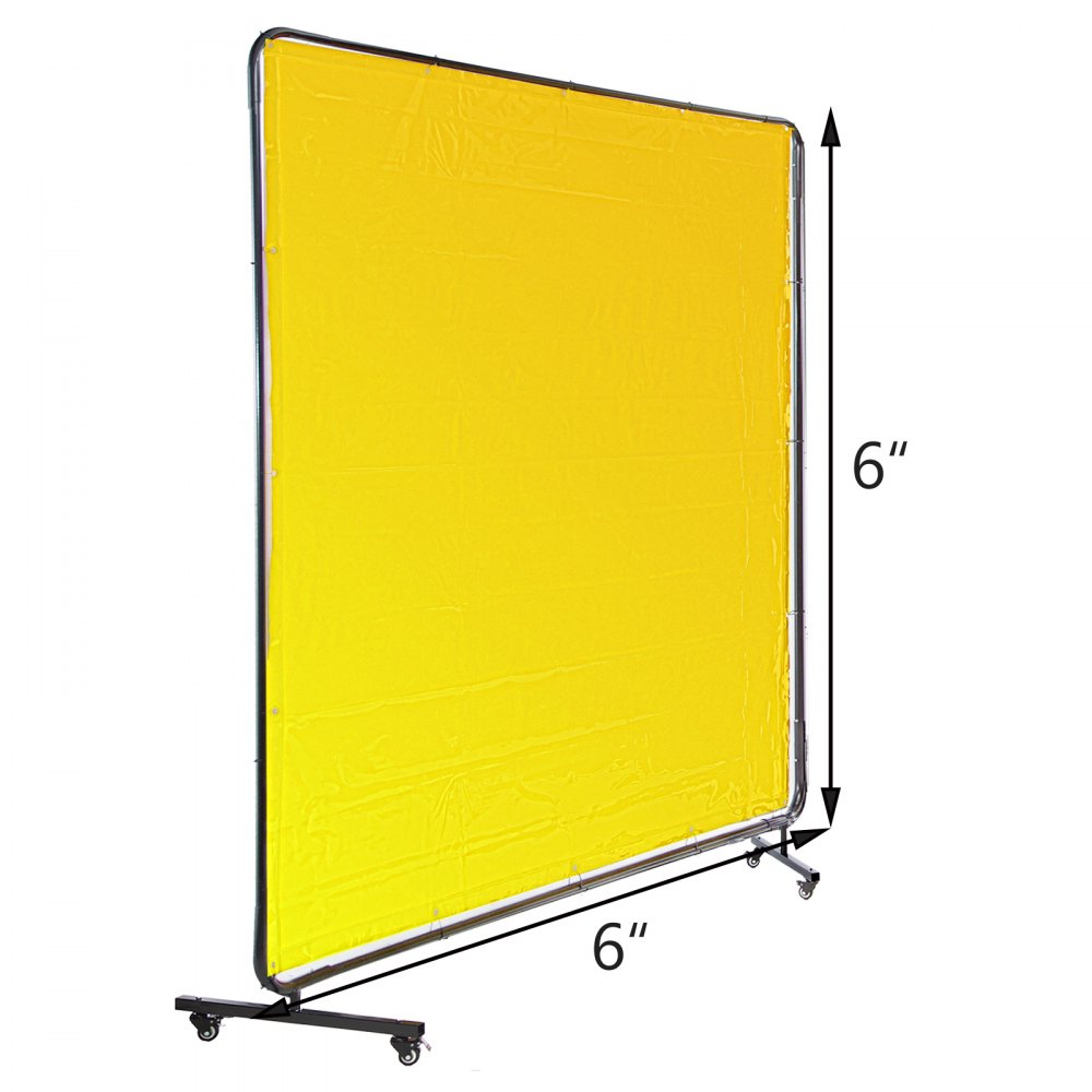 VEVOR Welding Curtain 6' x 6' Welding Screens Flame Retardant 3 Panel Welding Curtain with Frame and Wheels, Translucent Welding Shield, Flame Resistance Weld Curtain, Adjustable Size, Yellow