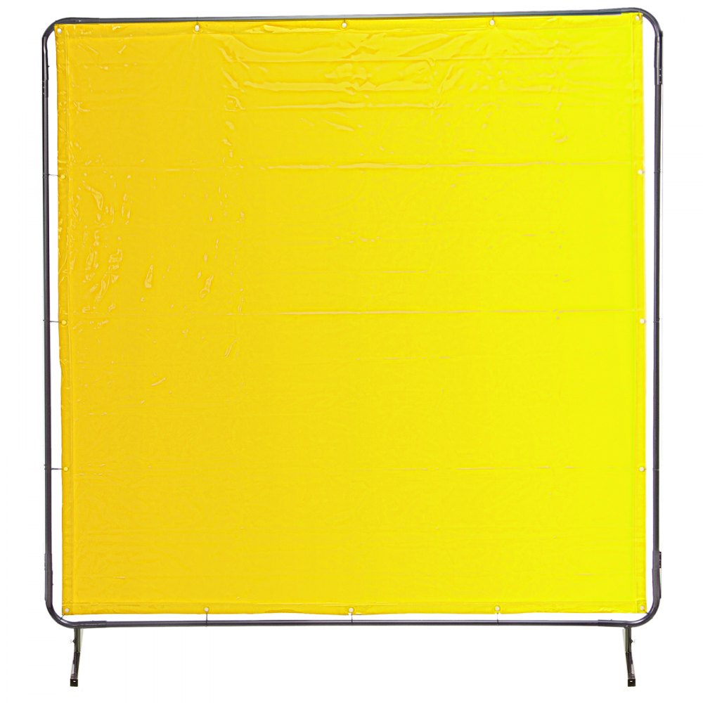 VEVOR Welding Curtain 6' x 6' Welding Screens Flame Retardant 3 Panel Welding Curtain with Frame and Wheels, Translucent Welding Shield, Flame Resistance Weld Curtain, Adjustable Size, Yellow