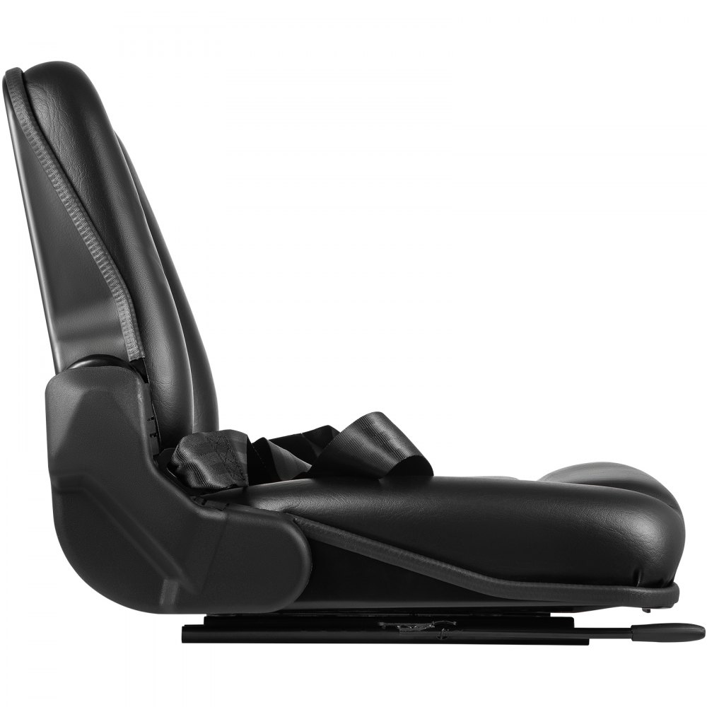 VEVOR Universal Tractor Seat, High Back, Folding Forklift Seat w/ Retractable Seat Belt, Adjustable Backrest and Slide Rail Waterproof PVC Mower Seat, Fit Excavator, Forklift, Skid Loader, Black