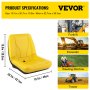 VEVOR Universal Tractor Seat, Industrial High Back, PVC Lawn and Garden Mower Seat Replacement, Drain Hole Steel Frame Compact Forklift Seat, Compatible with Excavator, Mower, Forklift, Yellow