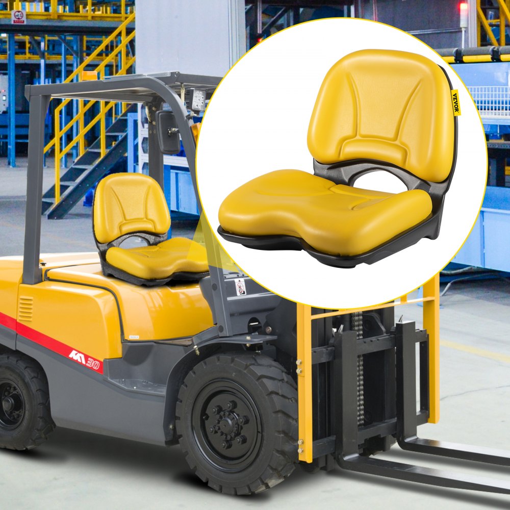 VEVOR Universal Tractor Seat, Industrial High Back, Waterproof PVC Lawn and Garden Mower Seat Replacement, Steel Frame Forklift Seat with Drain Hole, Compatible with Excavator, Mower, Forklift, Yellow