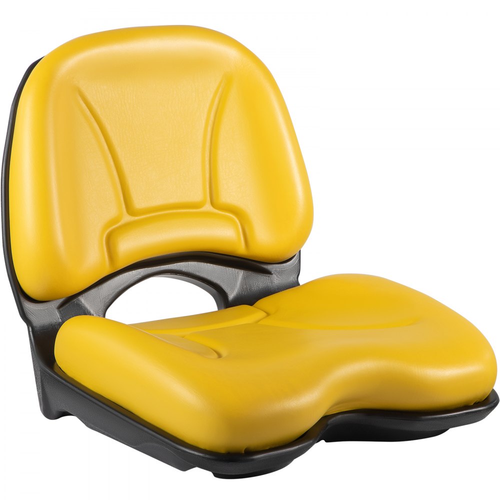 VEVOR Universal Tractor Seat, Industrial High Back, Waterproof PVC Lawn and Garden Mower Seat Replacement, Steel Frame Forklift Seat with Drain Hole, Compatible with Excavator, Mower, Forklift, Yellow