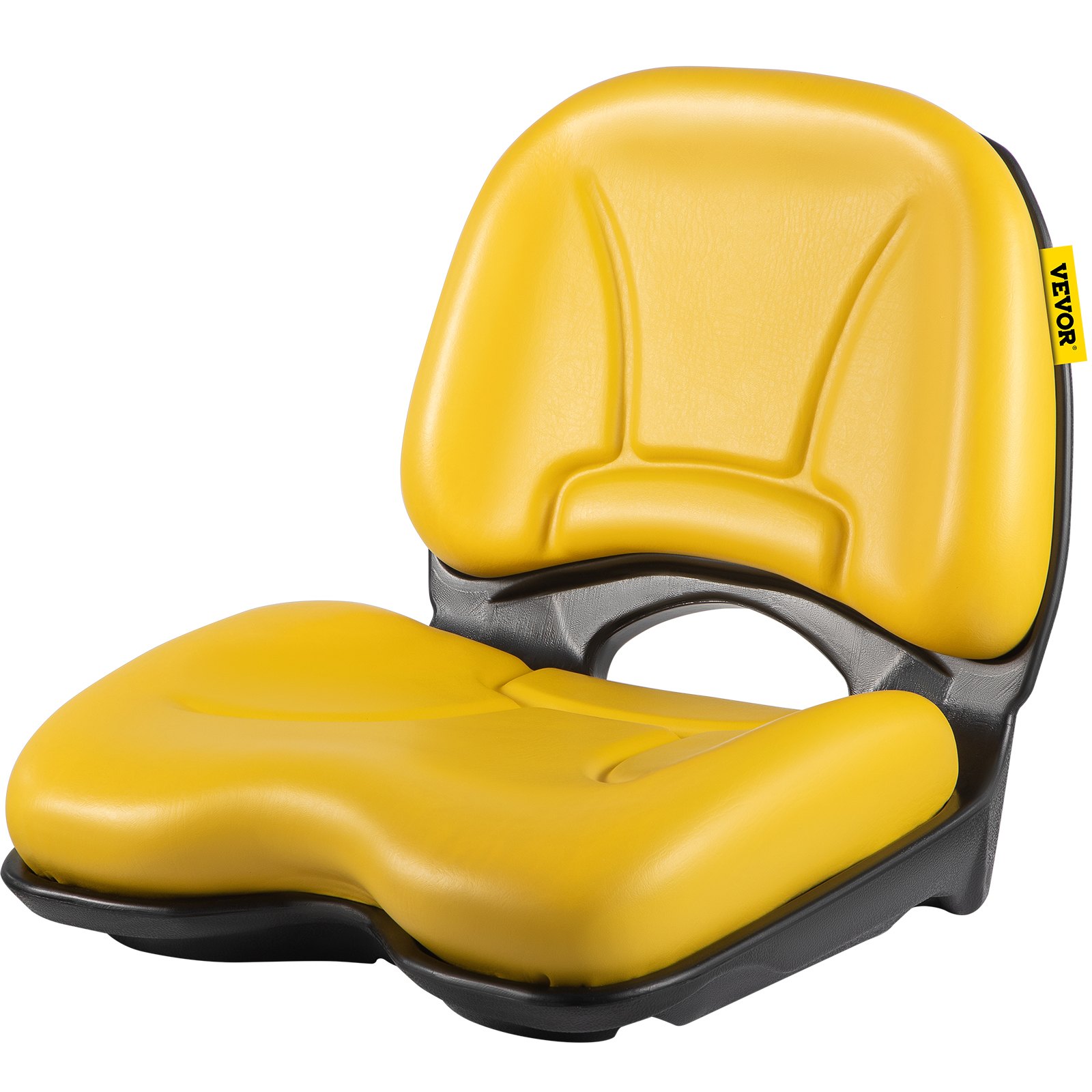VEVOR Universal Tractor Seat, Industrial High Back, Waterproof PVC Lawn and Garden Mower Seat Replacement, Steel Frame Forklift Seat with Drain Hole, Compatible with Excavator, Mower, Forklift, Yellow