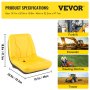 VEVOR Universal Tractor Seat, 1PC Industrial High Back, Steel Frame Compact Forklift Seat w/Drain Hole, PVC Lawn and Garden Mower Seat Replacement, Compatible with Excavator, Mower, Forklift, Yellow