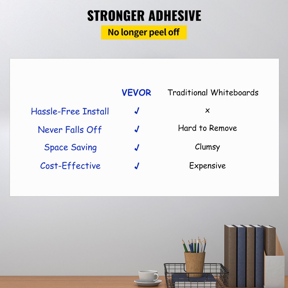 VEVOR White Board Paper Dry Erase Sticker for Wall 8x4 ft Wallpaper w/ 3 Markers