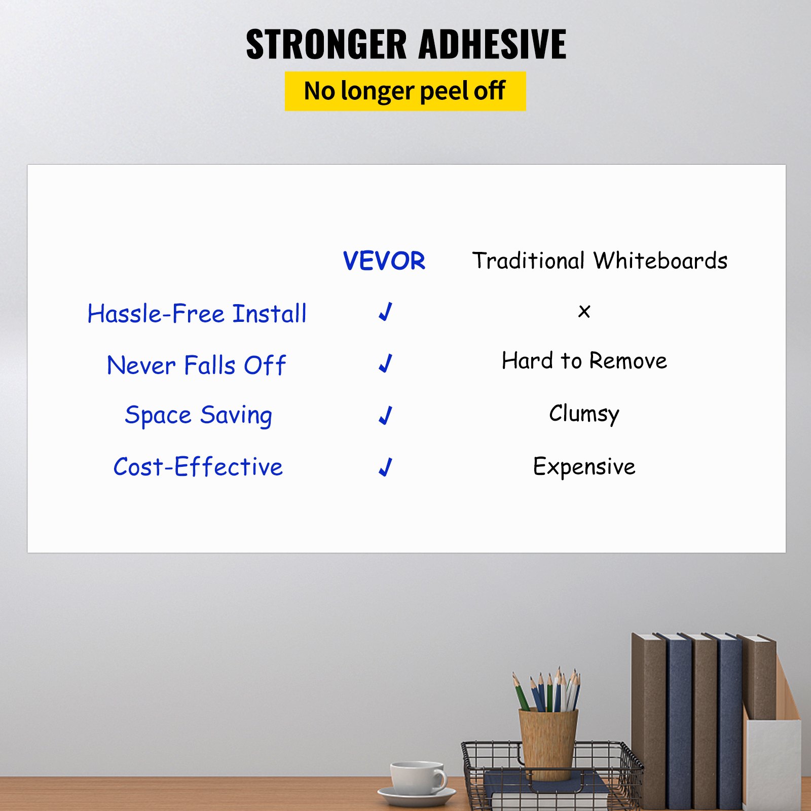 VEVOR White Board Paper Dry Erase Sticker for Wall 8x4 ft Wallpaper w/ 3 Markers