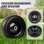 VEVOR lawn mower tires with precision measurement, showcasing dimensions and green grass background.