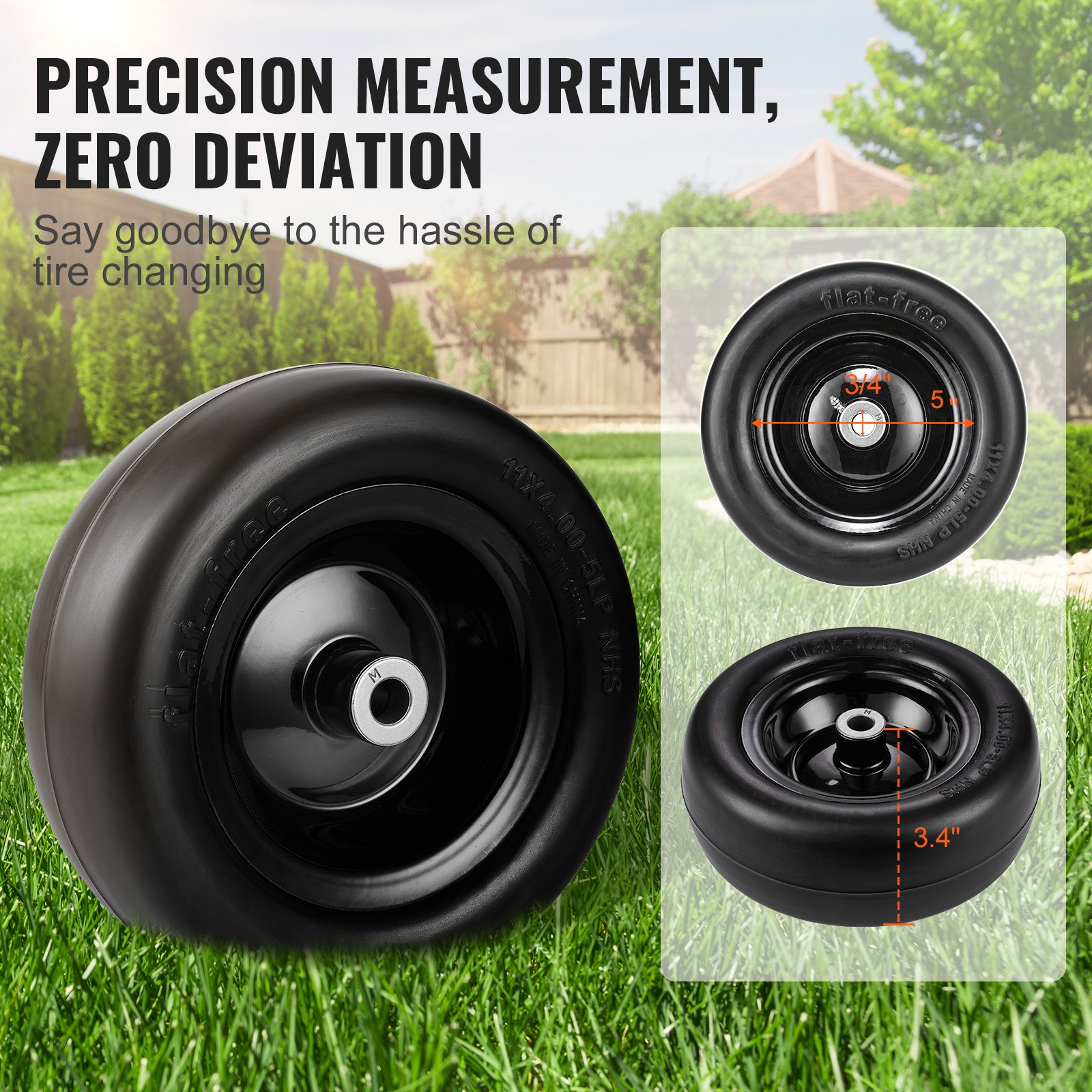 VEVOR Lawn Mower Tires with Rim, 278 x 100-177 mm Tubeless Tractor Tires, 2-Pack Tire and Wheel Assemby, Flat-free PU Tire, 86.36 mm Centered Hub,19.05 mm Bushing Size, 20 PCS Adapters for Riding Mowers Lawn Tractors