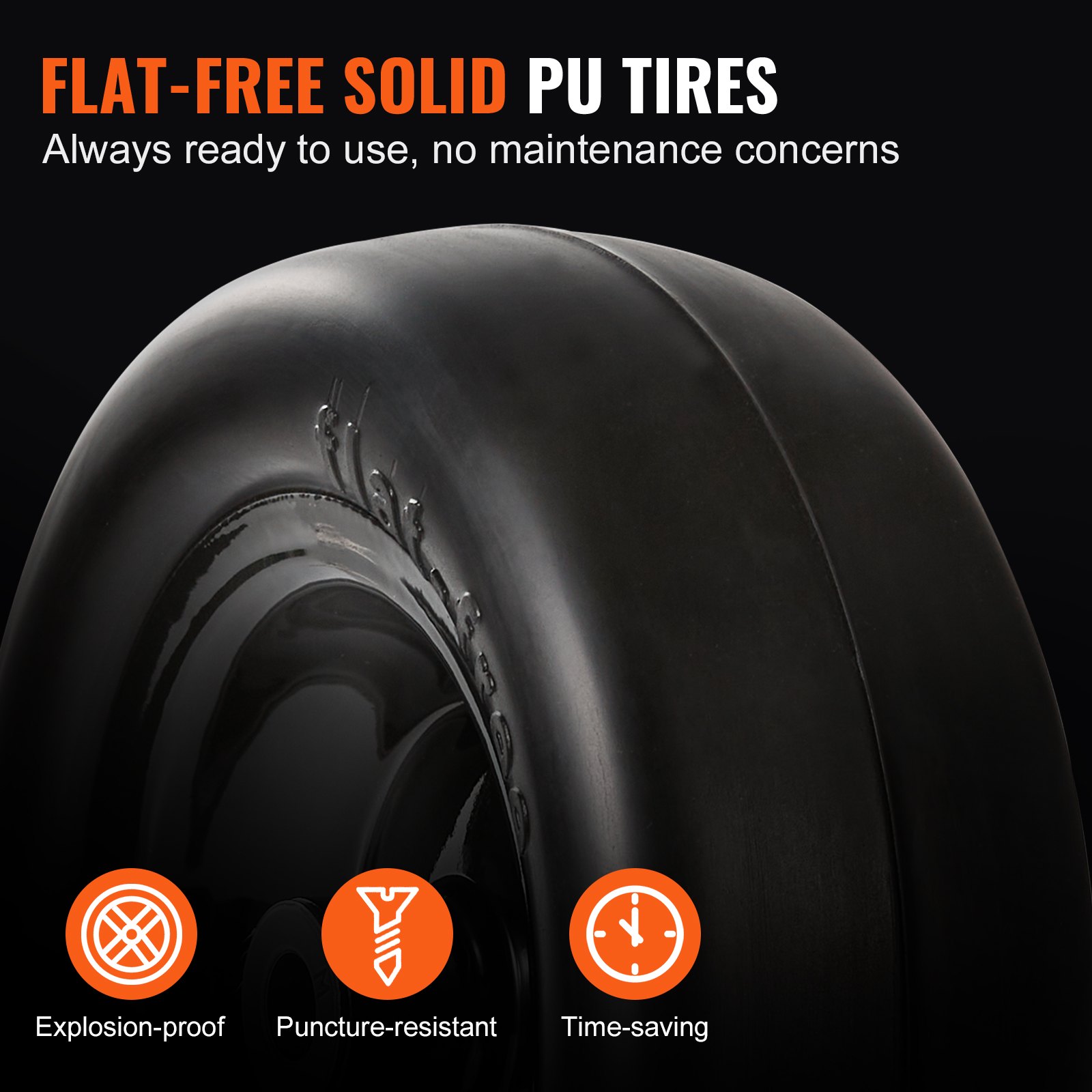 VEVOR Lawn Mower Tires with Rim, 278 x 100-177 mm Tubeless Tractor Tires, 2-Pack Tire and Wheel Assemby, Flat-free PU Tire, 86.36 mm Centered Hub,19.05 mm Bushing Size, 20 PCS Adapters for Riding Mowers Lawn Tractors