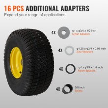 VEVOR Lawn Mower Tires with Rim, 15x6-6" Tubeless Tractor Tires, 2-Pack Tire and Wheel Assembly, S-Turf Pneumatic Tires, 3" Offset Hub, 3/4" Bushing Size, 16 PCS Adapters for Riding Mower Lawn Tractor