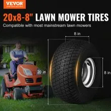 VEVOR Lawn Mower Tires with Rim, 20x8-8" Tubeless Tractor Tires, 2-Pack Tire, S-Turf Pneumatic Tires with 3.5" Offset Hub and 3/4" Bushing Size, for Riding Mowers Lawn Tractors