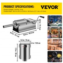 VEVOR Horizontal Sausage Stuffer 3L/ 7Lbs Manual Sausage Maker With 5 Filling Nozzles Sausage Stuffing Machine For Home & Commercial Use Stainless Steel