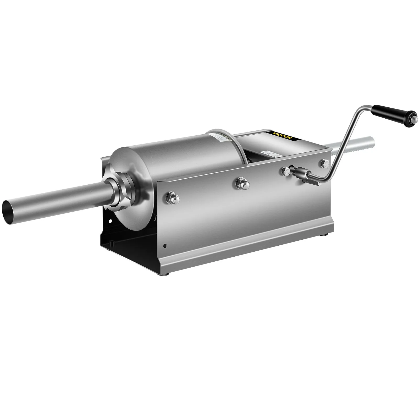 VEVOR sausage stuffer with stainless steel cylinder and manual crank handle.