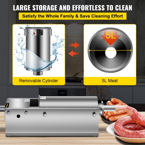 VEVOR Sausage Stuffer Machine 5L Stainless Steel Sausage Filler Horizontal Manual Sausage Meat Stuffer Machine for Making Hot Dog Sausages Bratwurst Suitable for Home and Commercial Use