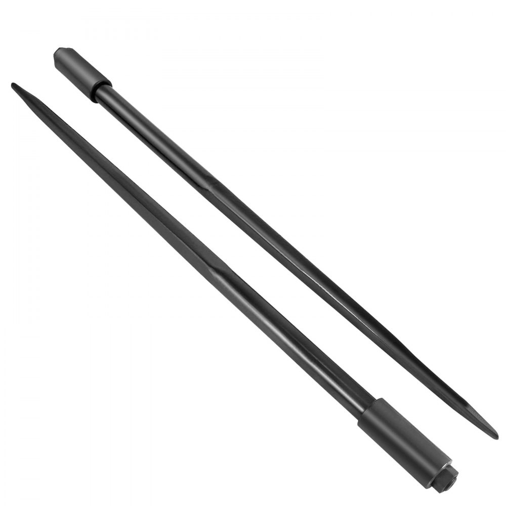 VEVOR Two 49" 3000 lbs Hay Spears Nut Bale Spike Fork Tine, A Pair of Bale Spear, Black
