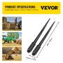 VEVOR Two 49" 3000 lbs Hay Spears Nut Bale Spike Fork Tine, A Pair of Bale Spear, Black