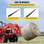 tractor lifting hay bale with VEVOR hay spears, showcasing steel rod and taper-shaped point.