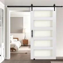 VEVOR Sliding Barn Door with Hardware Kit 42 x 84 inch MDF Panel Frosted Glass