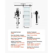 VEVOR Sliding Barn Door with Hardware Kit 32 x 84 inch MDF Panel Frosted Glass
