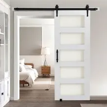VEVOR Sliding Barn Door with Hardware Kit 30 x 84 inch MDF Panel Frosted Glass