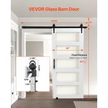 VEVOR Sliding Barn Door with Hardware Kit 914 x 2134mm MDF Panel Frosted Glass