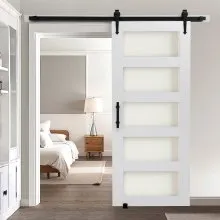 VEVOR Sliding Barn Door with Hardware Kit 914 x 2134mm MDF Panel Frosted Glass