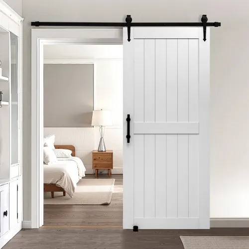 VEVOR Sliding Barn Door, 914 x 2134mm, High-Strength MDF Panel, Barn Door with Hardware Kit, Water-Proof PVC Surface, Easy to Install, H-Frame, Smoothly and Quietly Sliding for Living Room, Bathroom