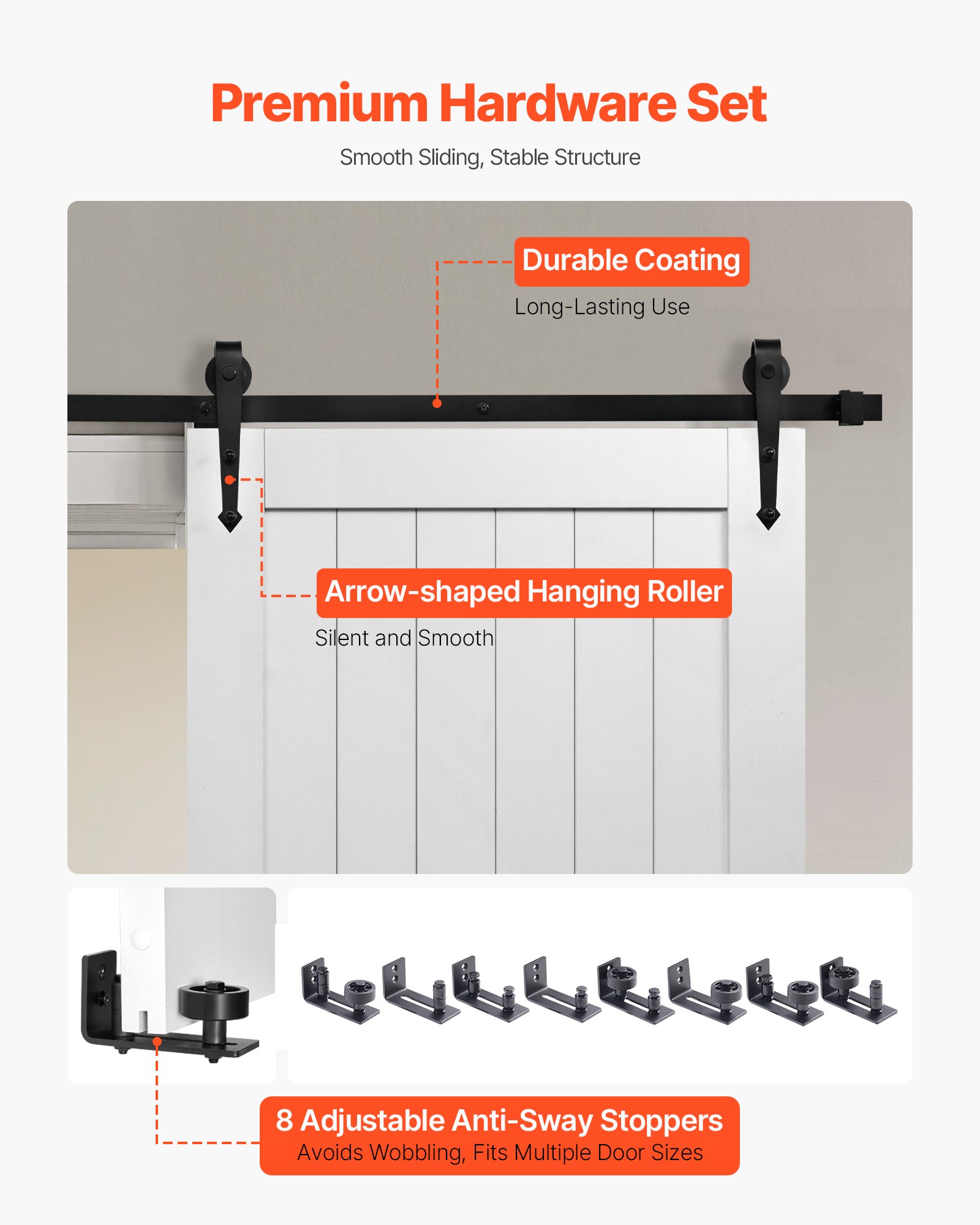 VEVOR Sliding Barn Door, 914 x 2134mm, High-Strength MDF Panel, Barn Door with Hardware Kit, Water-Proof PVC Surface, Easy to Install, H-Frame, Smoothly and Quietly Sliding for Living Room, Bathroom