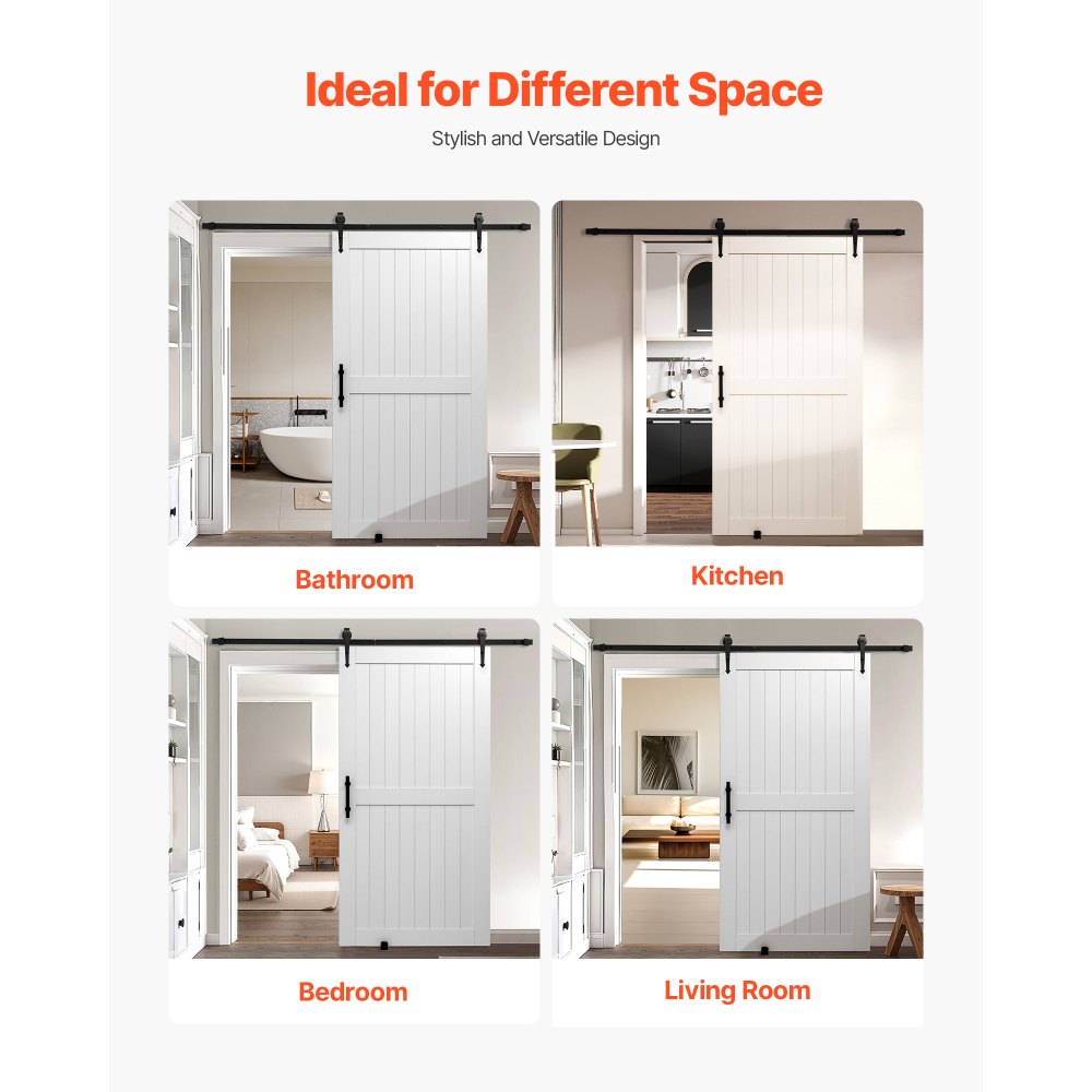 VEVOR Sliding Barn Door, 1067 x 2134mm, High-Strength MDF Panel, Barn Door with Hardware Kit, Water-Proof PVC Surface, Easy to Install, H-Frame, Smoothly and Quietly Sliding for Living Room, Bathroom