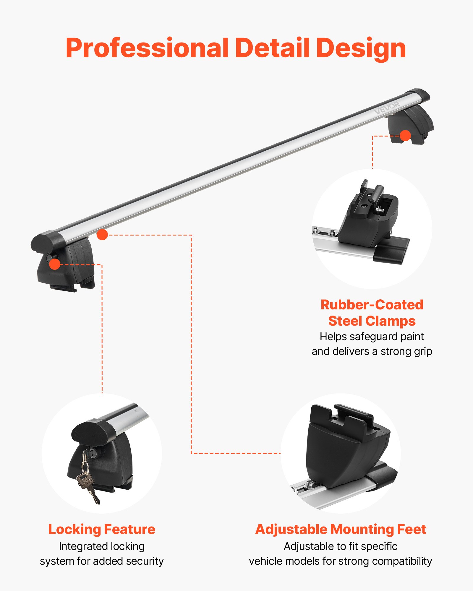 VEVOR Roof Rack Cross Bars, 90 kg Capacity, Universal Fit for Raised & Flush Roof Rails, 180-1085 mm Rail Spacing, Lockable Heavy Duty Aluminum Crossbar Rooftop Luggage Canoe Cargo Basket Carrier