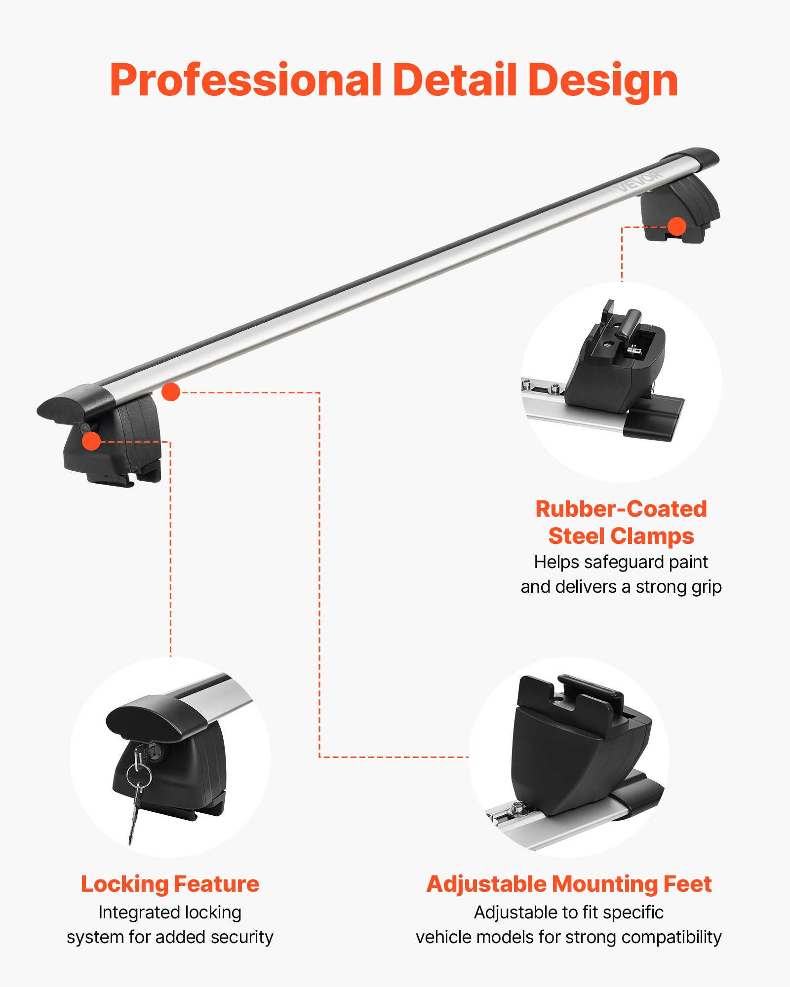 VEVOR Roof Rack Cross Bars, 165 lbs Capacity, Universal Fit for Raised & Flush Roof Rails, 7.1"-40.8" Rail Spacing, Lockable Heavy Duty Aluminum Crossbar Rooftop Luggage Canoe Cargo Basket Carrier
