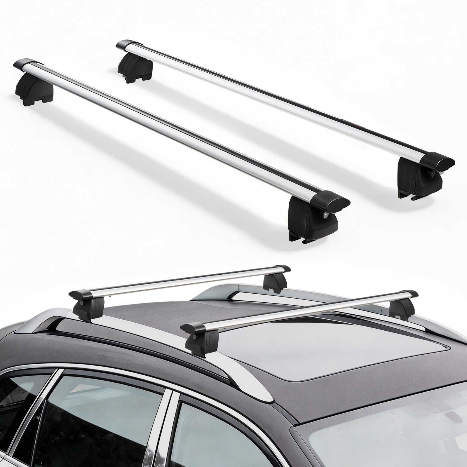 VEVOR Roof Rack Cross Bars, 165 lbs Capacity, Universal Fit for Raised & Flush Roof Rails, 7.1"-40.8" Rail Spacing, Lockable Heavy Duty Aluminum Crossbar Rooftop Luggage Canoe Cargo Basket Carrier