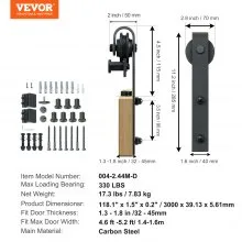VEVOR 10FT Sliding Barn Door Hardware Kit, 330LBS Loading Heavy Duty Barn Door Track Kit for Single Door, Fit 4.6-5.2FT Wide and 1.3"-1.8" Thick Door Panel, with Smooth & Silent Pulley (J Shape)