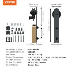 VEVOR 10FT Sliding Barn Door Hardware Kit, 330LBS Loading Heavy Duty Barn Door Track Kit for Single Door, Fit 4.6-5.2FT Wide and 1.3"-1.8" Thick Door Panel, with Smooth & Silent Pulley (I Shape)