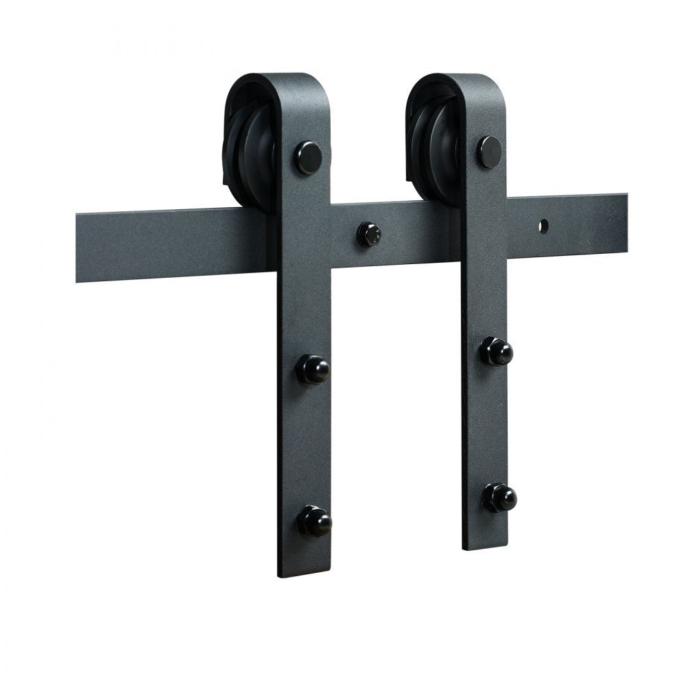 VEVOR sliding barn door hardware kit featuring black metal rollers and a sleek horizontal track.