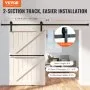VEVOR 8FT Sliding Barn Door Hardware Kit, 149.7 kg Loading Heavy Duty Barn Door Track Kit for Single Door, Fit 112.8-131.1 cm Wide and 3.3-4.6 cm Thick Door Panel, with Smooth & Silent Pulley (J Shape)